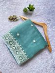 2RICH LOOK ORGANZA MULTI AND WHITE THREAD WORK WITH LACE BORDER WORK SAREE WITH UNSTITCHED BLOUSE FESTIVE WEAR WHOLESALE PRICE ETHNIC GARMENT (2)