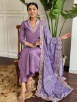 RICH LOOK VISCOSE SILK SEQUENCE CODING EMBROIDERY WORK TOP BOTTOM WITH DUPATTA LAVENDER