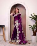 2TRENDING JIMMY CHOO EMBROIDERY SEQUENCE THREAD CODING WORK SAREE WITH UNSTITCHED BLOUSE FESTIVE WEAR WHOLESALE PRICE ETHNIC GARMENT (19)
