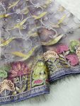 3FANCY BUTTERFLY NET EMBROIDERY MULTI THREAD CHAIN STITCH WORK SAREE WITH UNSTITCHED BLOUSE PARTY WEAR WHOLESALE PRICE ETHNIC GARMENT (29)