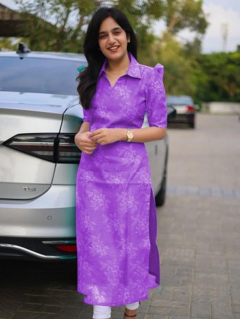 FANCY CHANDERI COTTON DIGITAL PRINTED KURTI LAVENDER