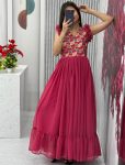 3FANCY GEORGETTE EMBROIDERY THREAD AND SEQUENCE WORK GOWN FESTIVE WEAR WHOLESALE PRICE ETHNIC GARMENT (11)