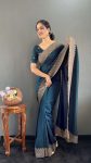 3LATEST VICHITRA SILK ZARI WITH STONE AND CUT WORK BORDER READY TO WEAR SAREE WITH UNSTITCHED BLOUSE FESTIVE WEAR WHOLESALE PRICE ETHNIC GARMENT (14)
