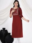 NEW ARRIVAL ART SILK EMBROIDERY WORK KURTI  MAROON