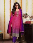 NEW ARRIVAL CHINON SILK EMBROIDERY SEQUENCE WITH DIGITAL PINT WORK TOP BOTTOM WITH DUPATTA  PURPLE