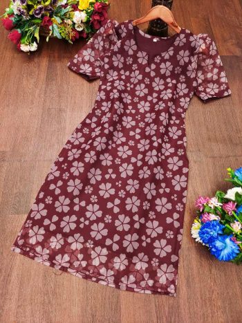 NEW ARRIVAL ORGANZA  FLOWER PRINTED KURTI MAROON