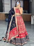 RICH LOOK ART SILK PRINTED WITH GOTA PATTI WORK ON KALI LEHENGA CHOLI WITH DUPATTA RED
