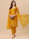 RICH LOOK RAYON PAPER MIRROR WORK TOP BOTTOM WITH DUPATTA  YELLOW