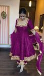 TRENDING VICHITRA SILK EMBROIDERY SEQUENCE WORK GOWN BOTTOM WITH DUPATTA  WINE