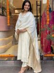 DESIGNER BANANA SILK ZARI AND JACQUARD WORK WITH LINING WORK TOP BOTTOM WITH DUPATTA OFFF WHITE