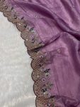 4DESIGNER GOLD CRUNCHY EMBROIDERED WORK OF MULTI THREAD SEQUENCE WITH CUTWORK BORDER SAREE WITH UNSTITCHED BLOUSE FESTIVE WEAR WHOLESALE PRICE ETHNIC GARMENT(65)