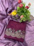 4DESIGNER GOLD CRUNCHY EMBROIDERED WORK OF MULTI THREAD SEQUENCE WITH CUTWORK BORDER SAREE WITH UNSTITCHED BLOUSE FESTIVE WEAR WHOLESALE PRICE ETHNIC GARMENT(65)