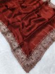 DESIGNER JIMMY CHOO EMBROIDERY WORK WITH CUT WORK BORDER AND DIAMOND WORK SAREE WITH UNSTITCHED BLOUSE  MAROON