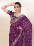 4FANCY GEORGETTE DIGITAL PRINT WITH EMBROIDERY WORK LACE SAREE WITH UNSTITCHED BLOUSE FESTIVE WEAR WHOLESALE PRICE ETHNIC GARMENT (23)