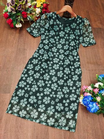 NEW ARRIVAL ORGANZA  FLOWER PRINTED KURTI GREEN