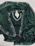 NEW ARRIVAL SATIN CHIFFON ZARKHAN AND MOTI FLOWERS BORDER WORK SAREE WITH UNSTITCHED BLOUSE GREEN