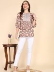 LATEST COTTON DIGITAL PRINTED WITH EMBROIDERY WORK TOP  BROWN