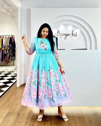 LATEST SOFT ORGANZA DIGITAL PRINTED ONE PIECE  SKY