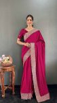 5LATEST VICHITRA SILK ZARI WITH STONE AND CUT WORK BORDER READY TO WEAR SAREE WITH UNSTITCHED BLOUSE FESTIVE WEAR WHOLESALE PRICE ETHNIC GARMENT (18)