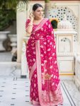 5NEW ARRIVAL BANARASI SOFT SILK WEAVING WORK SAREE WITH UNSTITCHED BLOUSE PARTY WEAR WHOLESALE PRICE ETHNIC GARMENT (41)