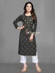NEW ARRIVAL RAYON BANDHANI PRINTED KURTI  BLACK