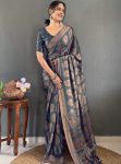 FANCY MOSS SILK DIGITAL PRINTED READY TO WEAR SAREE WITH UNSTITCHED BLOUSE  GREY