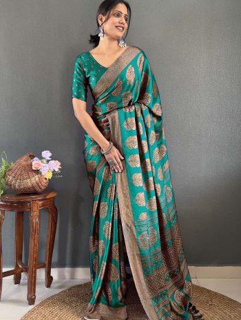 FANCY MOSS SILK DIGITAL PRINTED READY TO WEAR SAREE WITH UNSTITCHED BLOUSE  GREEN