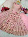 ATTRACTIVE CHINON EMBROIDERY SEQUENCE WORK GOWN BOTTOM WITH DUPATTA PARTY WEAR WHOLESALE PRICE ETHNIC GARMENT (3)
