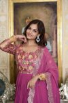 ATTRACTIVE GEORGETTE JACQUARD WORK GOWN WITH DUPATTA FESTIVE WEAR WWHOLESALE PRICE ETHNIC GARMENT (6)