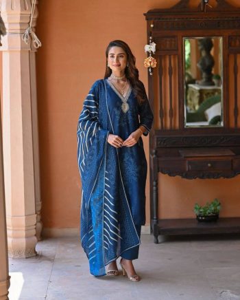 ATTRACTIVE RAYON SEQUENCE CODING EMBROIDERY WORK TOP BOTTOM WITH DUPATTA BLUE