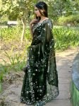 DESIGNER BURBERRY SILK EMBROIDERY DUBLE SEQUENCE CONTRAST PALLU WORK SAREE WITH UNSTITCHED BLOUSE PARTY WEAR WHOLESALE PRICE ETHNIC GARMENT (6)