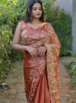 DESIGNER BURBERRY SILK EMBROIDERY DUBLE SEQUENCE CONTRAST PALLU WORK SAREE WITH UNSTITCHED BLOUSE PARTY WEAR WHOLESALE PRICE ETHNIC GARMENT (12)