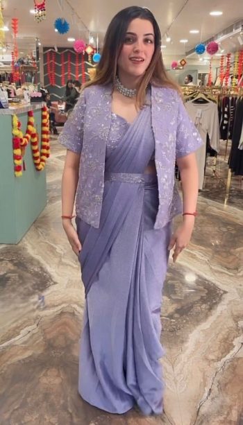 DESIGNER BURBERRY SILK READY TO WEAR SAREE WITH JACKET LAVENDER