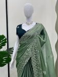 DESIGNER BURBERRY SILK THREAD WITH SEQUENCE WORK SAREE WITH UNSTITCHED BLOUSE PARTY WEAR WHOLESALE PRICE ETHNIC GARMENT (9)