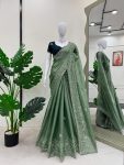 DESIGNER BURBERRY SILK THREAD WITH SEQUENCE WORK SAREE WITH UNSTITCHED BLOUSE PARTY WEAR WHOLESALE PRICE ETHNIC GARMENT (9)