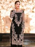 DESIGNER BUTTERFLY NET EMBROIDERY CHAIN STITCH WORK WITH PEARL STONE WORK TOP BOTTOM BLACK