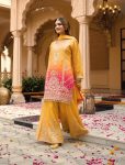 DESIGNER CHINON EMBROIDERY CODING SEQUENCE WORK TOP PALAZZO WITH DUPATTA YELLOW