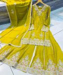 DESIGNER CHINON EMBROIDERY CODING SEQUENCE WORK TOP PALAZZO WITH DUPATTA PARTY WEAR WHOLESALE PRICE ETHNIC GARMENT (9)
