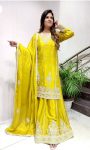 DESIGNER CHINON EMBROIDERY CODING SEQUENCE WORK TOP PALAZZO WITH DUPATTA PARTY WEAR WHOLESALE PRICE ETHNIC GARMENT (9)