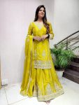 DESIGNER CHINON EMBROIDERY CODING SEQUENCE WORK TOP PALAZZO WITH DUPATTA PARTY WEAR WHOLESALE PRICE ETHNIC GARMENT (9)