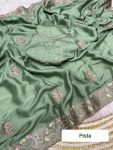 DESIGNER CHINON EMBROIDERY MULTI ZARI AND ARC WORK SAREE WITH UNSTITCHED BLOUSE PISTA