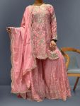 DESIGNER CHINON EMBROIDERY SEQUENCE THREAD WORK TOP PALAZZO WITH DUPATTA FESTIVE WEAR WHOLESALE PRICE ETHNIC GARMENT (4)