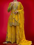 DESIGNER CHINON EMBROIDERY SEQUENCE THREAD WORK TOP PALAZZO WITH DUPATTA YELLOW