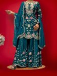 DESIGNER CHINON EMBROIDERY SEQUENCE THREAD WORK TOP PALAZZO WITH DUPATTA PARTY WEAR WHOLESALE PRICE ETHNIC GARMENT (6)