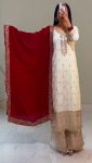 DESIGNER CHINON EMBROIDERY SEQUENCE WORK TOP PALAZZO WITH DUPATTA WHITE
