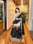 DESIGNER CHINON  EMBROIDERY SEQUENCE WORK TOP SHARARA WITH DUPATTA BLACK