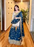 DESIGNER CHINON  EMBROIDERY SEQUENCE WORK TOP SHARARA WITH DUPATTA TEAL