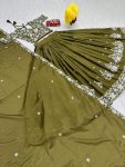 DESIGNER CHINON EMBROIDERY THREAD WORK LEHENGA CHOLI WITH DUPATTA FESTIVE WEAR WHOLESALE PRICE ETHNIC GARMENT (2)