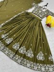 DESIGNER CHINON EMBROIDERY THREAD WORK LEHENGA CHOLI WITH DUPATTA FESTIVE WEAR WHOLESALE PRICE ETHNIC GARMENT (2)