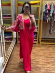 DESIGNER CHINON PLAIN READY TO WEAR SAREE WITH STITCHED BLOUSE AND EMBROIDERY WITH FANCY LACE WORK KOTI  RANI